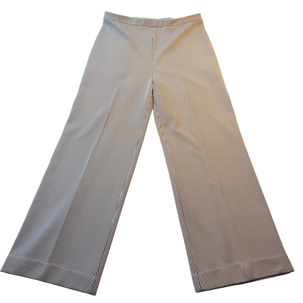 Vintage 70s High Waisted Wide Leg Pinstripe Trousers Brown Cream Striped Pants
